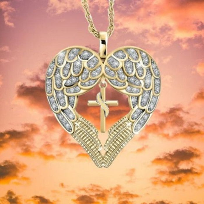 Wholesale Angel Wings Hollow Out Cross Metal Necklaces